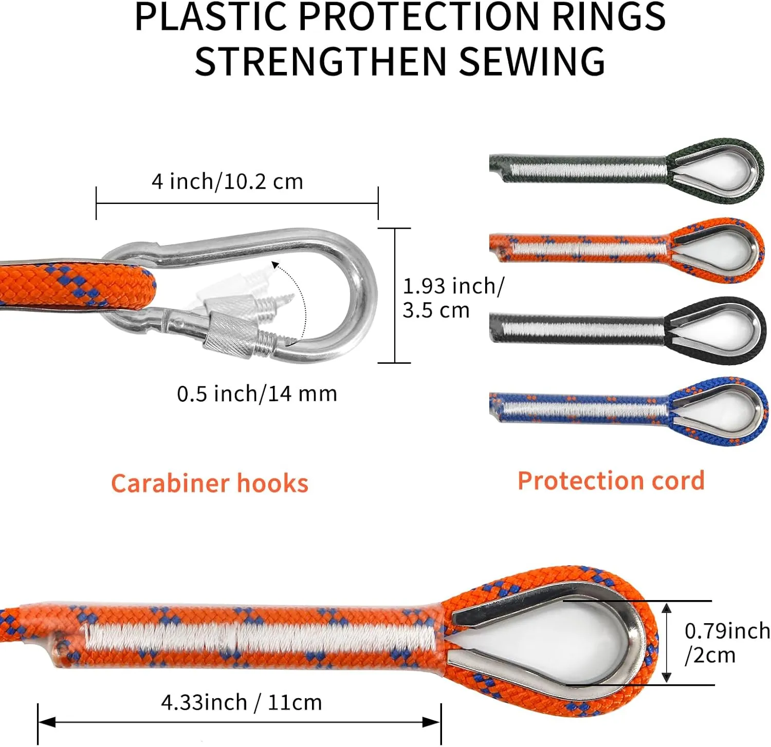 NewDoar 14KN Static Climbing Rope 8mm(5/16in) Accessory Cord Equipment 33FT(10M) 66FT(20M) 98FT(30M) 165FT(50M) Escape Rope with 2 Carabiners for Ice Climbing Equipment Fire Rescue Rope-Orange/30M
