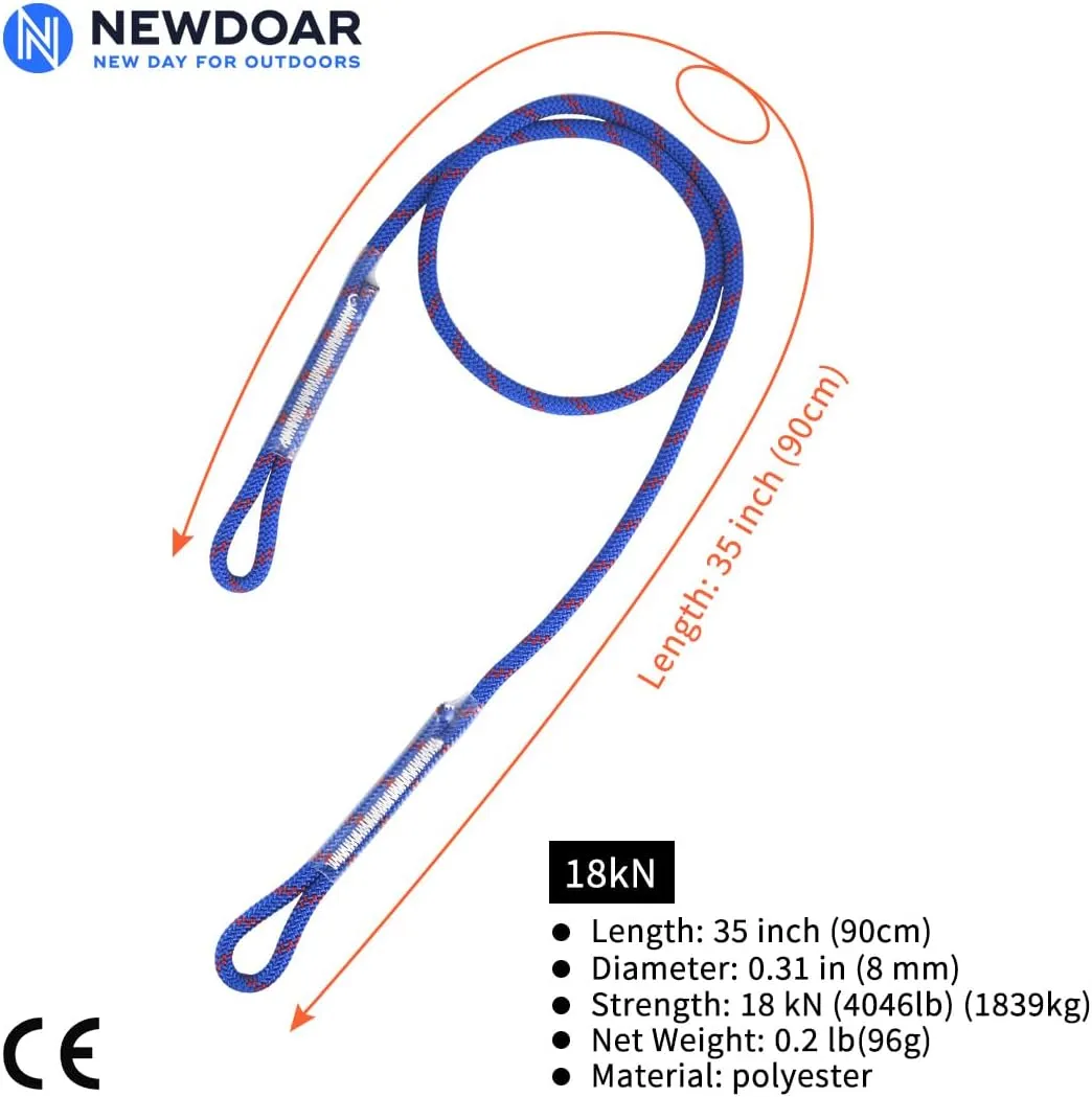 NewDoar 8mm (5/16") Prusik Cord Sewn Eye-to-Eye Pre-Sewn Climbing Utility Cord Multipurpose for Outdoor Climbing Arborist Mountaineering Rope 36''/90cm/3pcs