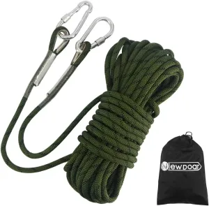 NewDoar Climbing Rope 8(5/16in),10mm (3/8in), High Strength Accessory Cord Rope with 2 Steel Hooks, for Outdoor Rescue Rappelling Rope Down Cliffs ledges Safety Escape Tow Strap Equipment(ArmyGreen)
