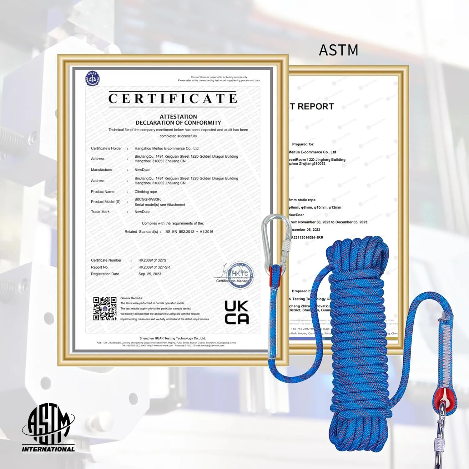 NewDoar Climbing Rope 8(5/16in),10mm (3/8in), High Strength Accessory Cord Rope with 2 Steel Hooks, for Outdoor Rescue Rappelling Rope Down Cliffs ledges Safety Escape Tow Strap Equipment(Blue)