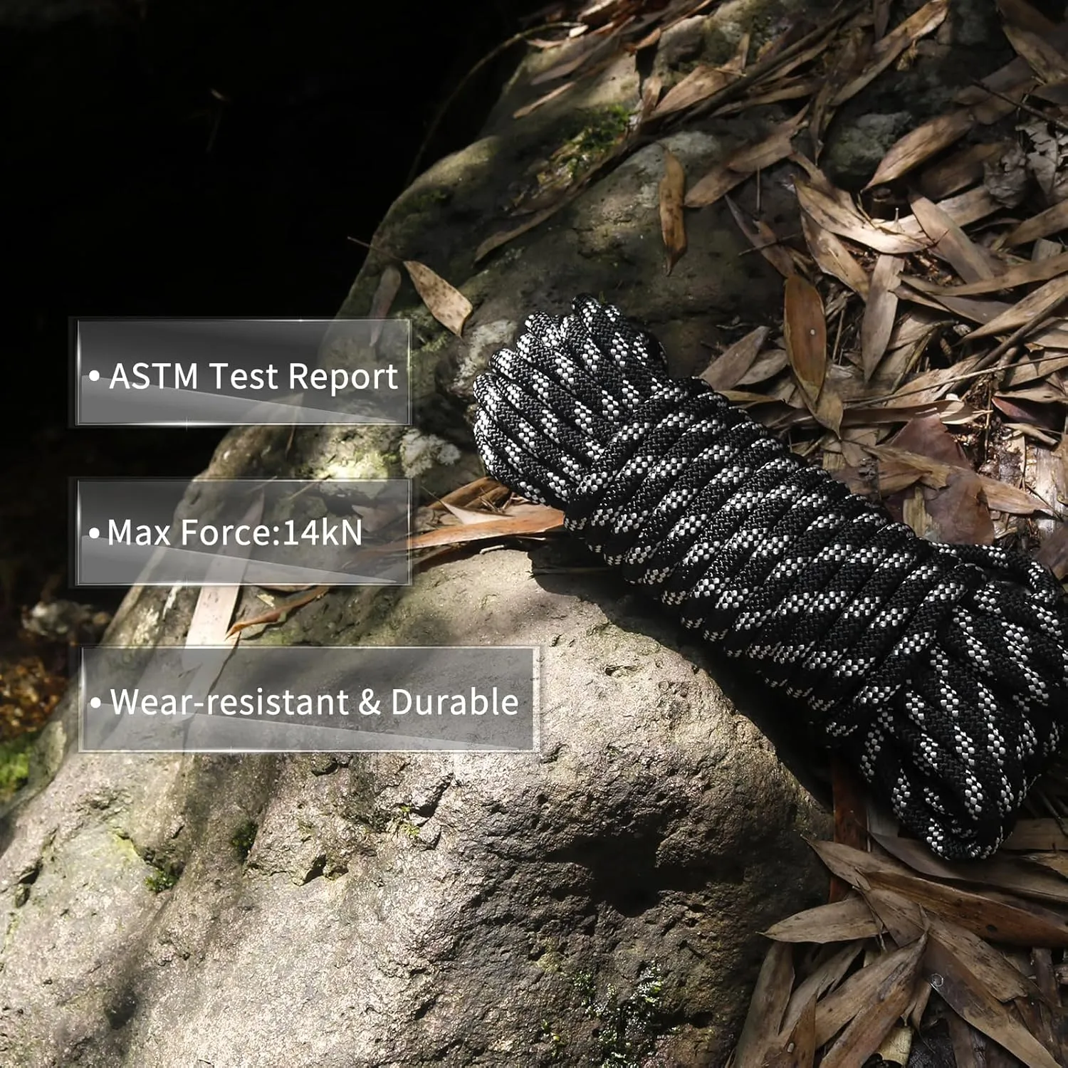 NewDoar Static Climbing Rope 8mm Accessory Cord Rope,for Arborist Tree, Mountaineering, Sailboat Rope,Dock Lines,Hauling Dragginge(Black 8mm,50FT)