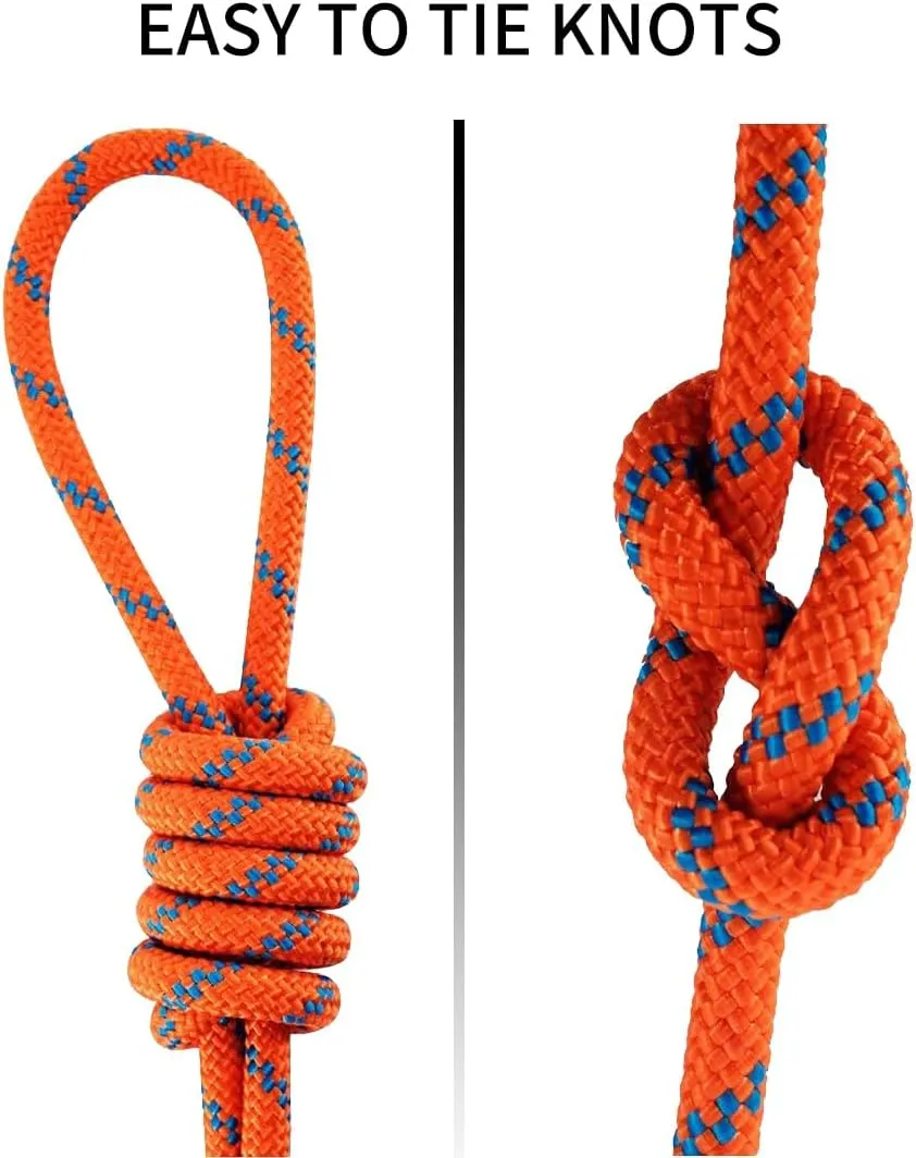 NewDoar Static Climbing Rope 8mm Accessory Cord Rope,for Arborist Tree, Mountaineering, Sailboat Rope,Dock Lines,Hauling Dragginge(Orange 8mm,50FT)