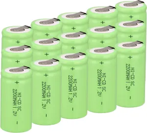 Ni-Cd Rechargeable C Battery Sub C 1.2V 2200mAh Batteries C Size 16-Pack (Green)