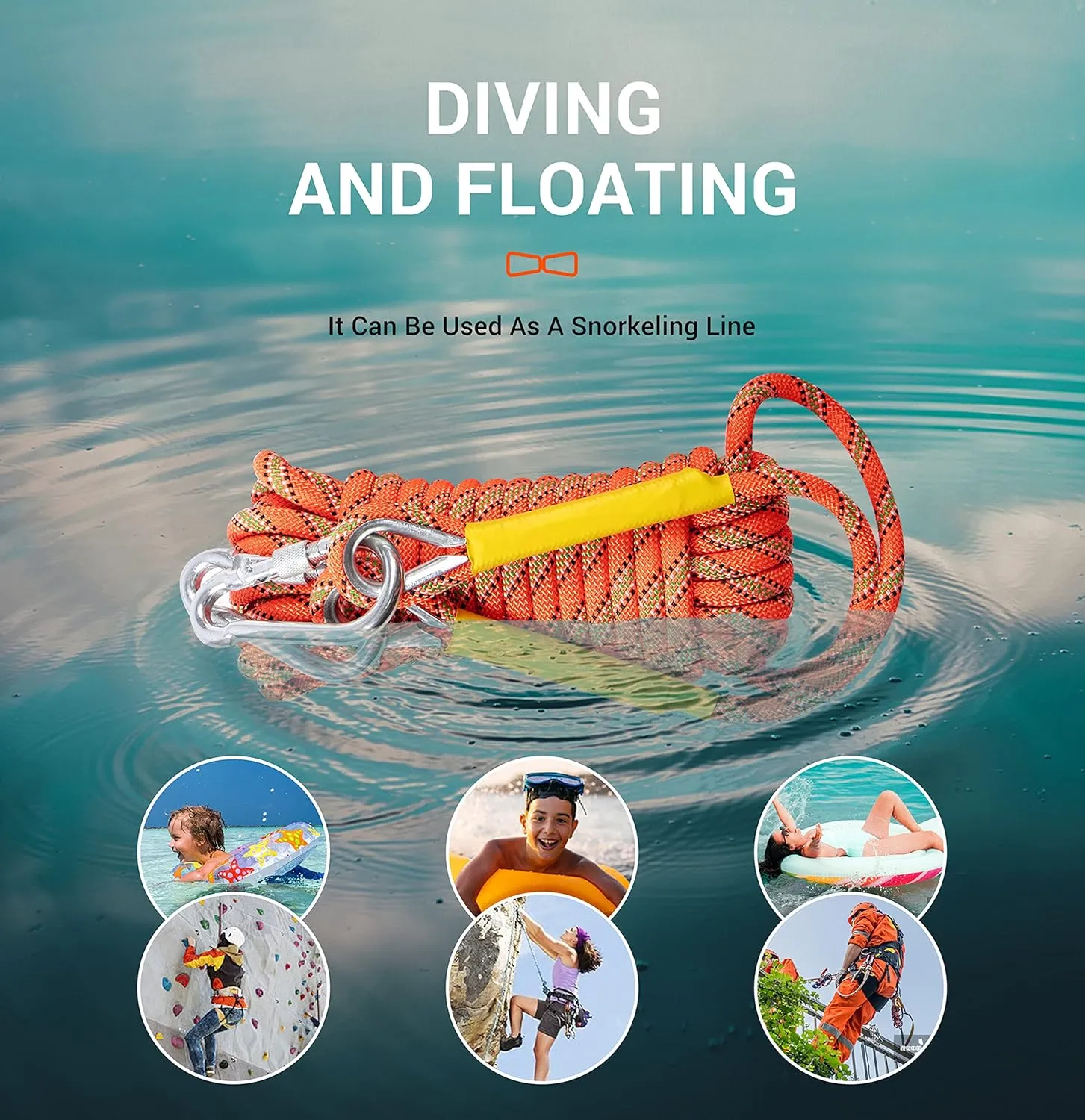 Nice C Climbing Rope, Rescue Rope, Construction Rope, Rock Climbing Rope, Static 10mm 32ft/64ft/96ft/160ft/230ft/500ft/985ft/1000ft with Carry Bag (Orange, 70M(230ft))