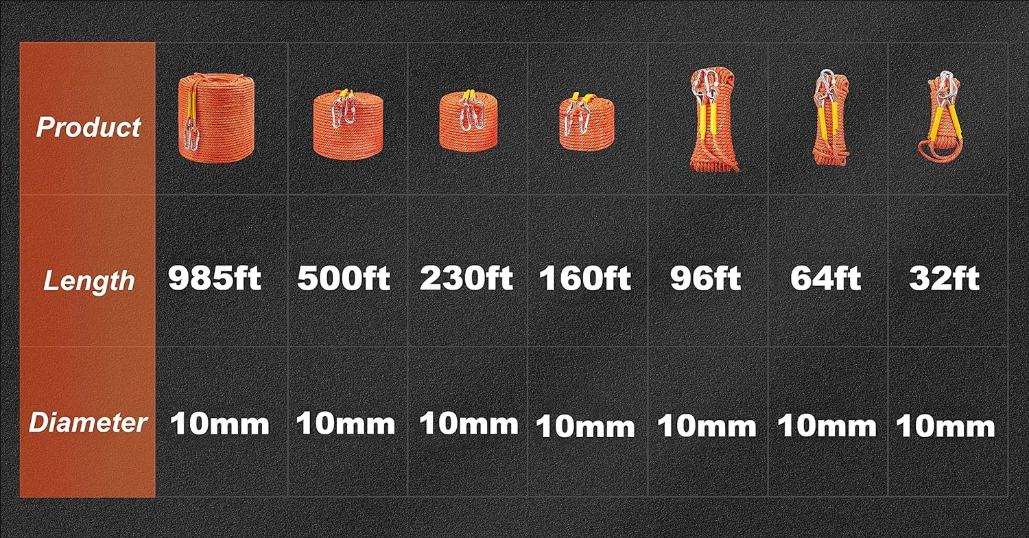 Nice C Climbing Rope, Rescue Rope, Construction Rope, Rock Climbing Rope, Static 10mm 32ft/64ft/96ft/160ft/230ft/500ft/985ft/1000ft with Carry Bag (Orange, 70M(230ft))