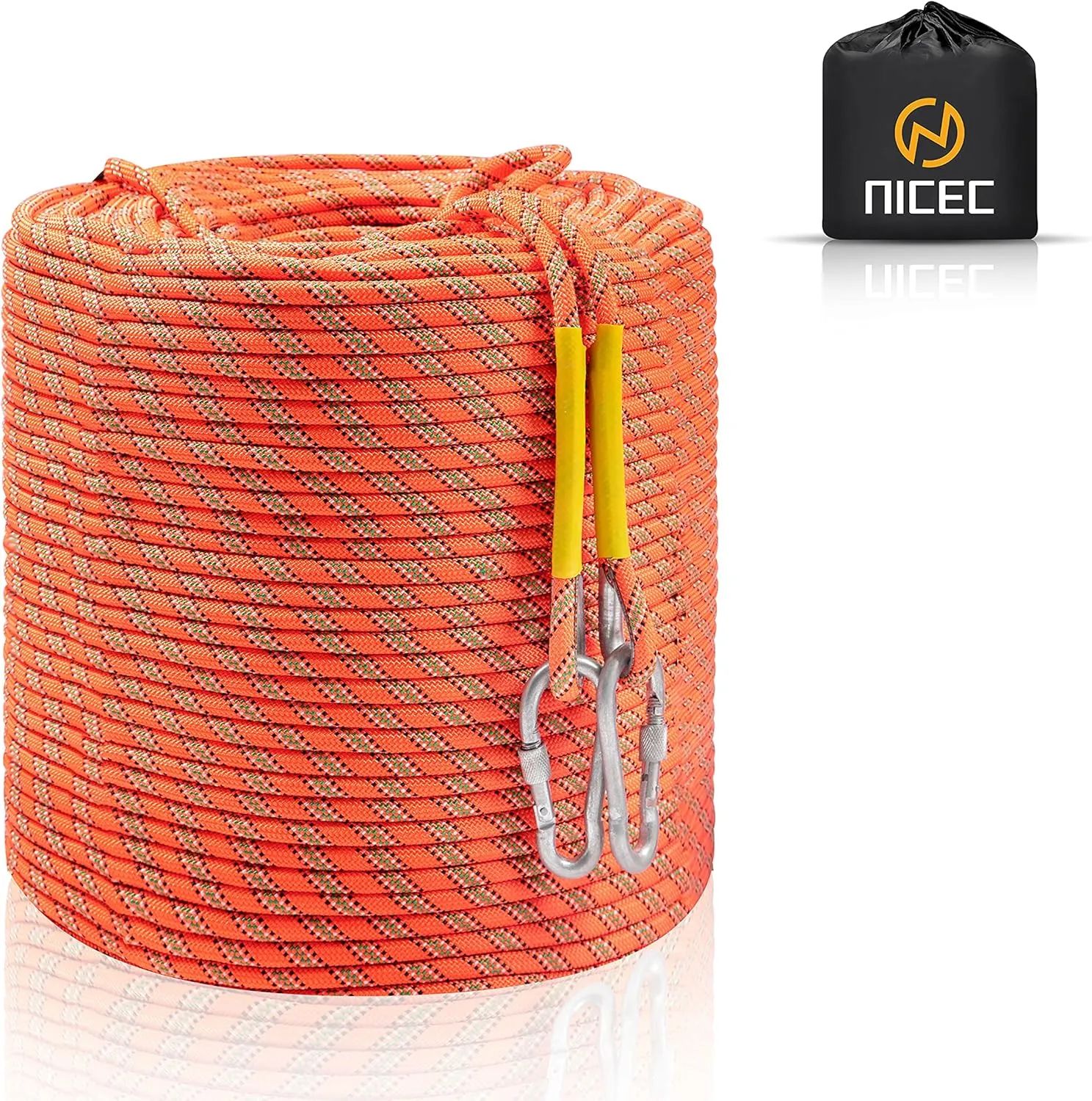 Nice C Climbing Rope, Rescue Rope, Construction Rope, Rock Climbing Rope, Static 10mm 32ft/64ft/96ft/160ft/230ft/500ft/985ft/1000ft with Carry Bag (Orange, 70M(230ft))