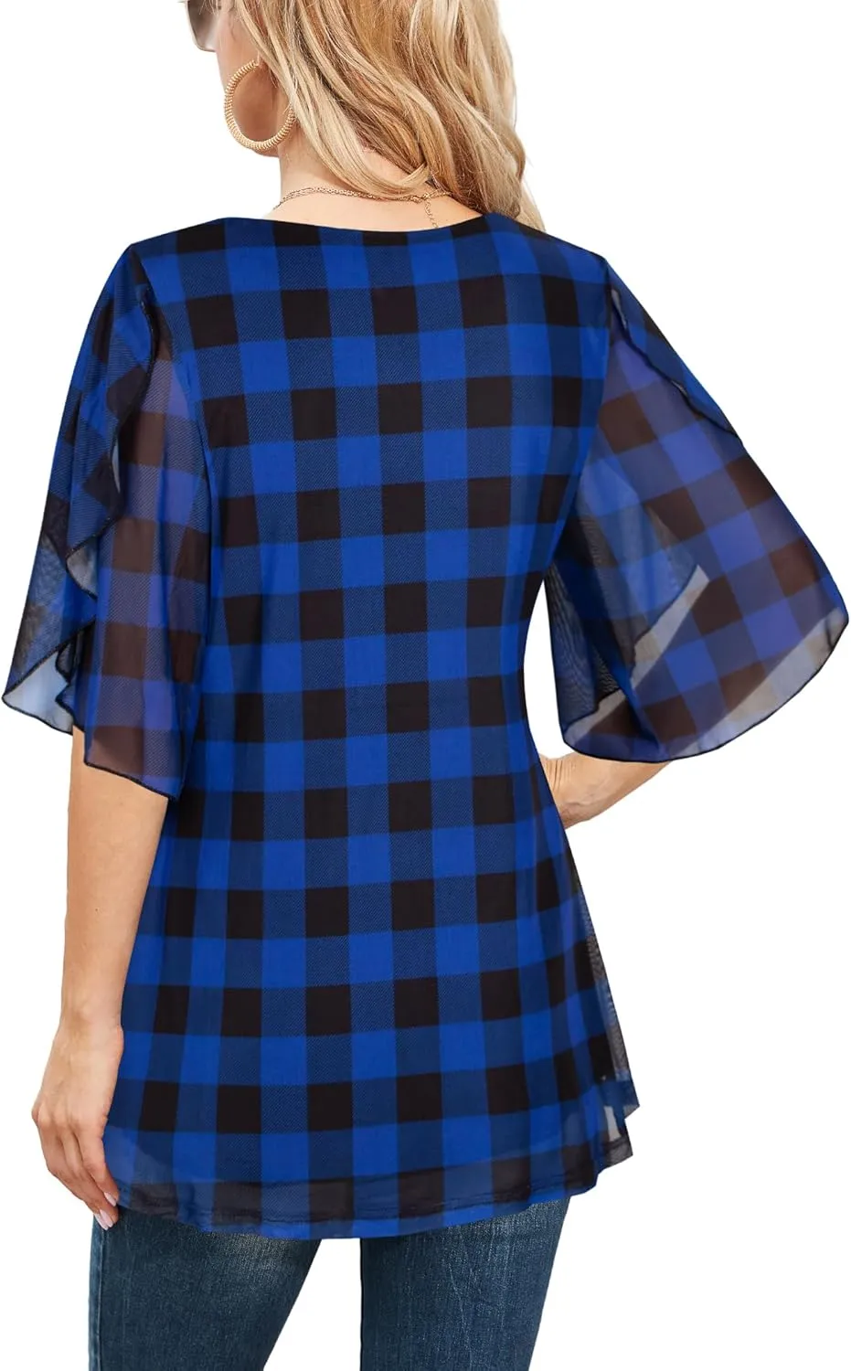 Ninedaily Women's Tops 3/4 Sleeve Blouses Dressy Casual Double Layers Mesh Tunic Shirts
