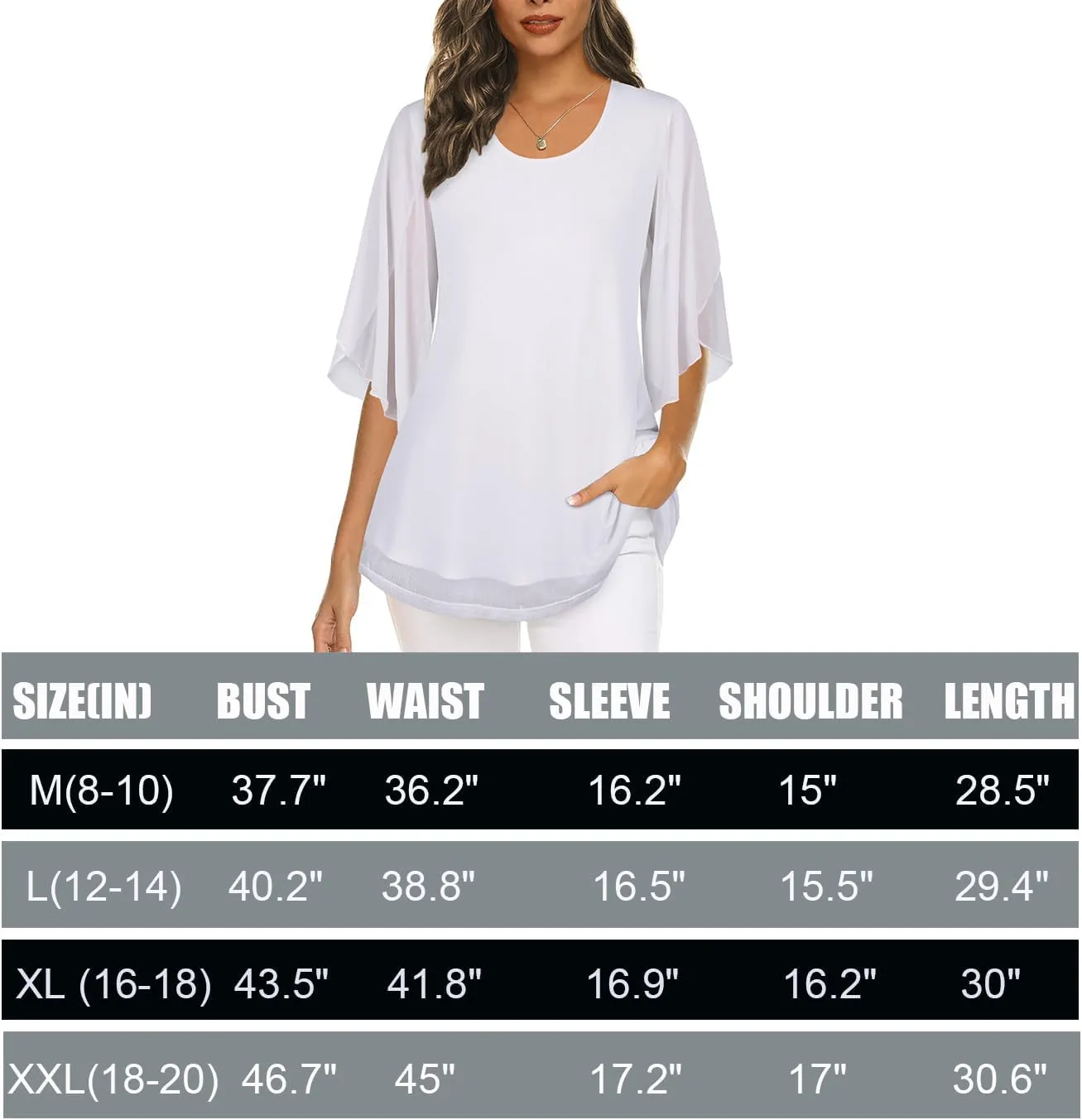 Ninedaily Women's Tops 3/4 Sleeve Blouses Dressy Casual Double Layers Mesh Tunic Shirts