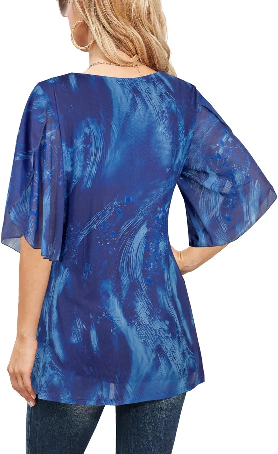 Ninedaily Women's Tops 3/4 Sleeve Blouses Dressy Casual Double Layers Mesh Tunic Shirts