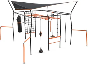 Ninja Quest Monkey Bars Extra Large Playset & Jungle Gym with Shade Cover, Cargo Net, Ninja Grips, Gym Rope, Jungle Rope, Flying Fox, Roman Rings, Boxing Bag & Punching Ball