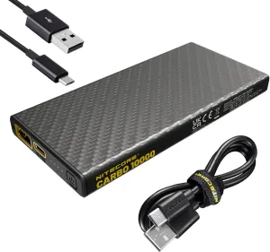 Nitecore Carbo 10000 Power Bank, 10000mAh Carbo Fiber Ultra Slim Lightweight USB & USB-C Dual Ports QC PD Quick Charge with Lumentac Cable for Phones Flashlights and Headlamps