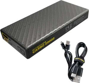 Nitecore Carbo 20000 Lightweight 20000mAh Power Bank for Outdoor, QC PD Quick Charge, USB & USB-C Dual Ports Waterproof Impact Resistant with Lumentac USB Cable
