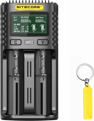 NITECORE UMS2 Intelligent QC Dual-Slot Quick Battery Charger for Li-Ion/IMR/LiFePO4/Ni-MH/Ni-Cd 14500 16340 18350 18650 20700 21700 AA AAA with NITECORE Tag