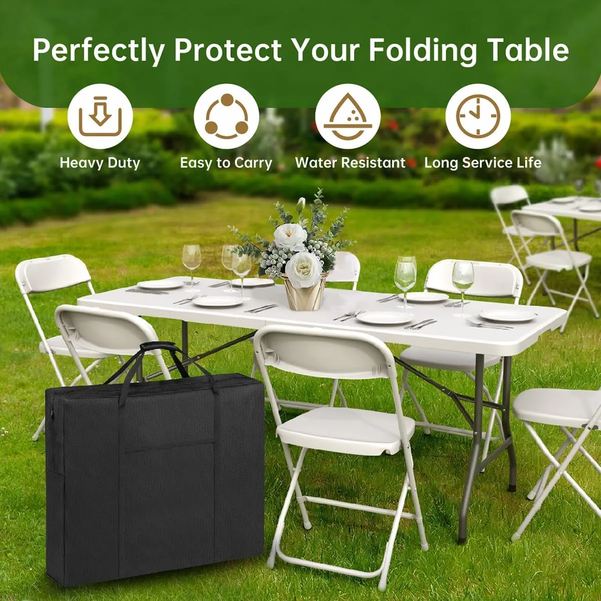 No Table | 4/6/8 Ft Folding Table Storage Bag,Water-Resistant Heavy Duty Large Carrying Bag for Transport Organizer with Pocket & Shoulder Straps 37" L X 5" W X 30.7" H