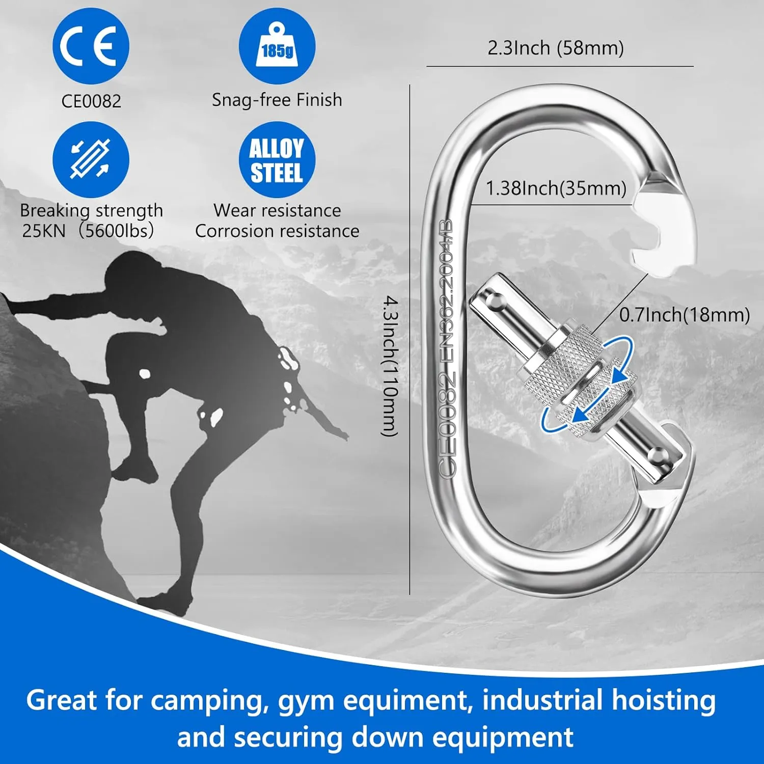 NTR Orange/Black/Blue/Green Climbing Rope 10M(32ft) 20M(64ft) 30M(96ft) 50M(160ft), 8MM Static Rock Climbing Rope with 2 Steel Hooks, Rappelling Rope for Outdoor, Hiking Safety Escape Rope
