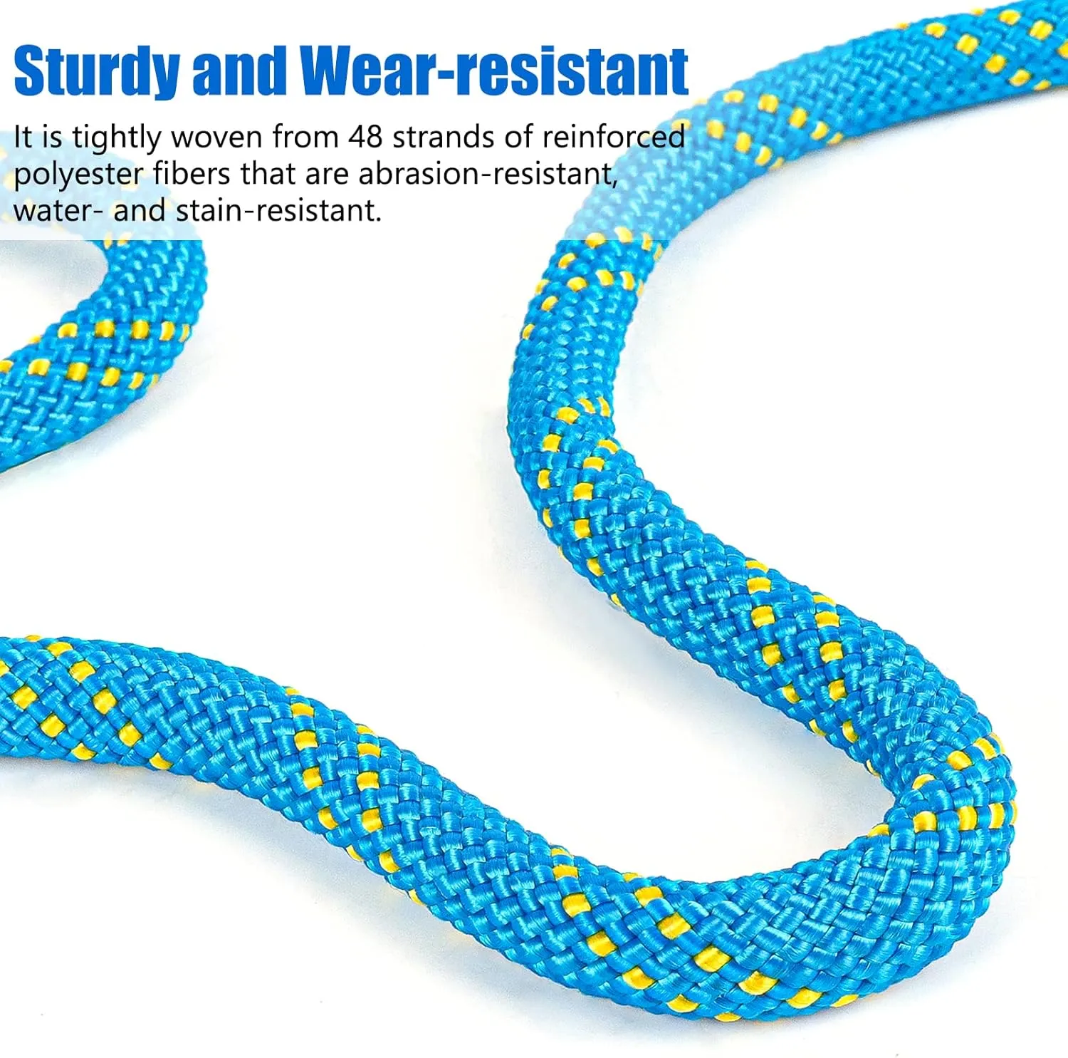 NTR Orange/Black/Blue/Green Climbing Rope 10M(32ft) 20M(64ft) 30M(96ft) 50M(160ft), 8MM Static Rock Climbing Rope with 2 Steel Hooks, Rappelling Rope for Outdoor, Hiking Safety Escape Rope