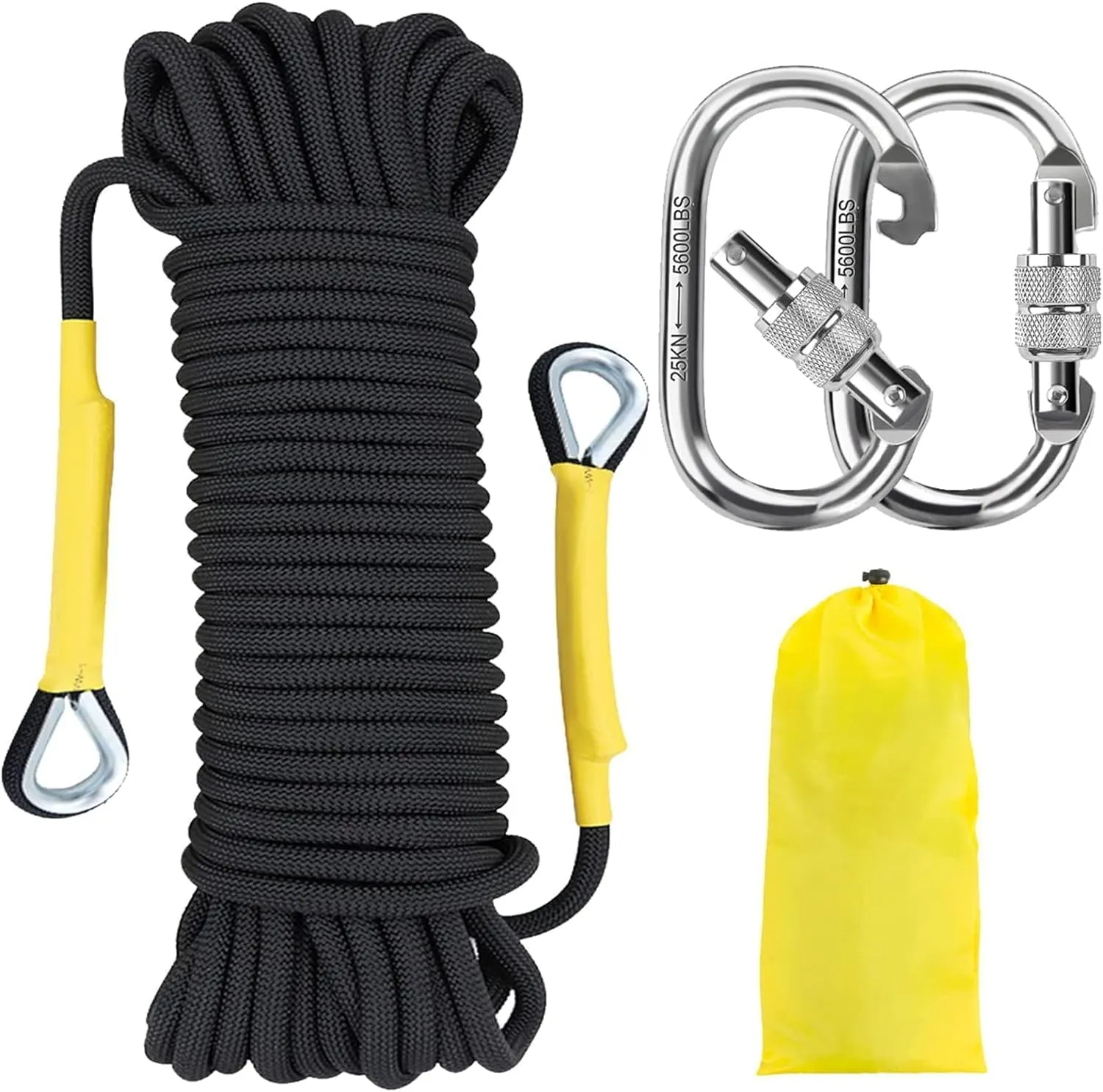 NTR Orange/Black/Blue/Green Climbing Rope 10M(32ft) 20M(64ft) 30M(96ft) 50M(160ft), 8MM Static Rock Climbing Rope with 2 Steel Hooks, Rappelling Rope for Outdoor, Hiking Safety Escape Rope