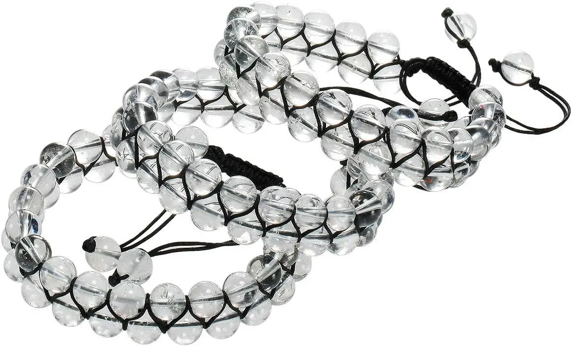Nupuyai Double Layers Healing Gemstone Crystal Bead Bracelet Handmade Braided Unisex Adjustable Macrame Bracelets 8mm