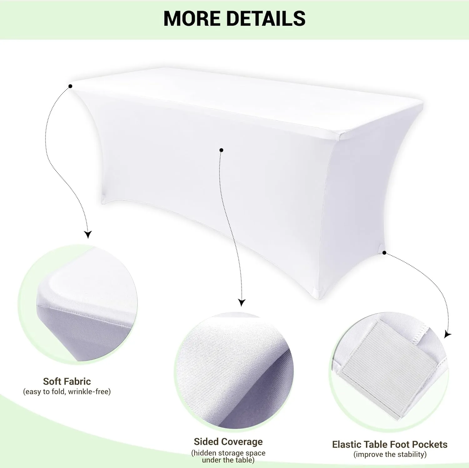 Obstal 6 Pack Stretch Spandex Table Covers for 8 Foot Tables - 8 FT Universal Rectangular Fitted Tablecloth Protector for Wedding, Banquet, Party (White, 96 Length x 30 Width x 30 Height Inches)