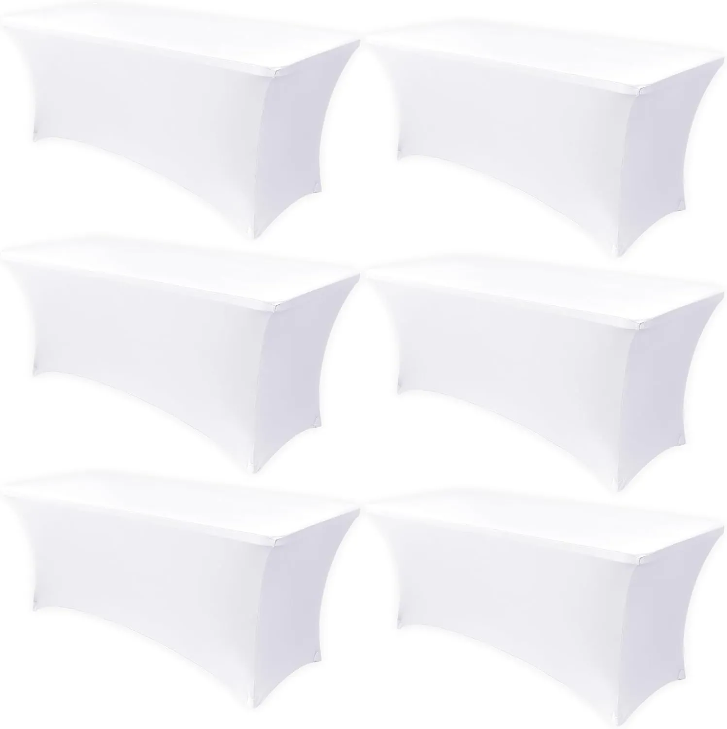 Obstal 6 Pack Stretch Spandex Table Covers for 8 Foot Tables - 8 FT Universal Rectangular Fitted Tablecloth Protector for Wedding, Banquet, Party (White, 96 Length x 30 Width x 30 Height Inches)