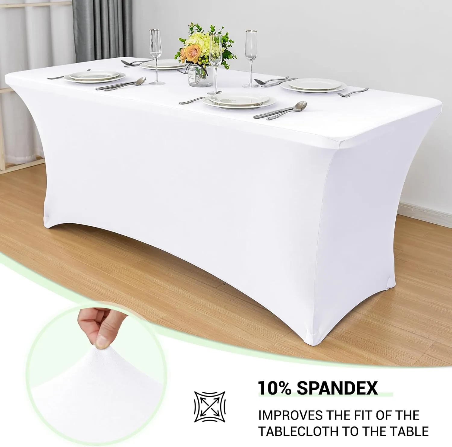 Obstal 6 Pack Stretch Spandex Table Covers for 8 Foot Tables - 8 FT Universal Rectangular Fitted Tablecloth Protector for Wedding, Banquet, Party (White, 96 Length x 30 Width x 30 Height Inches)