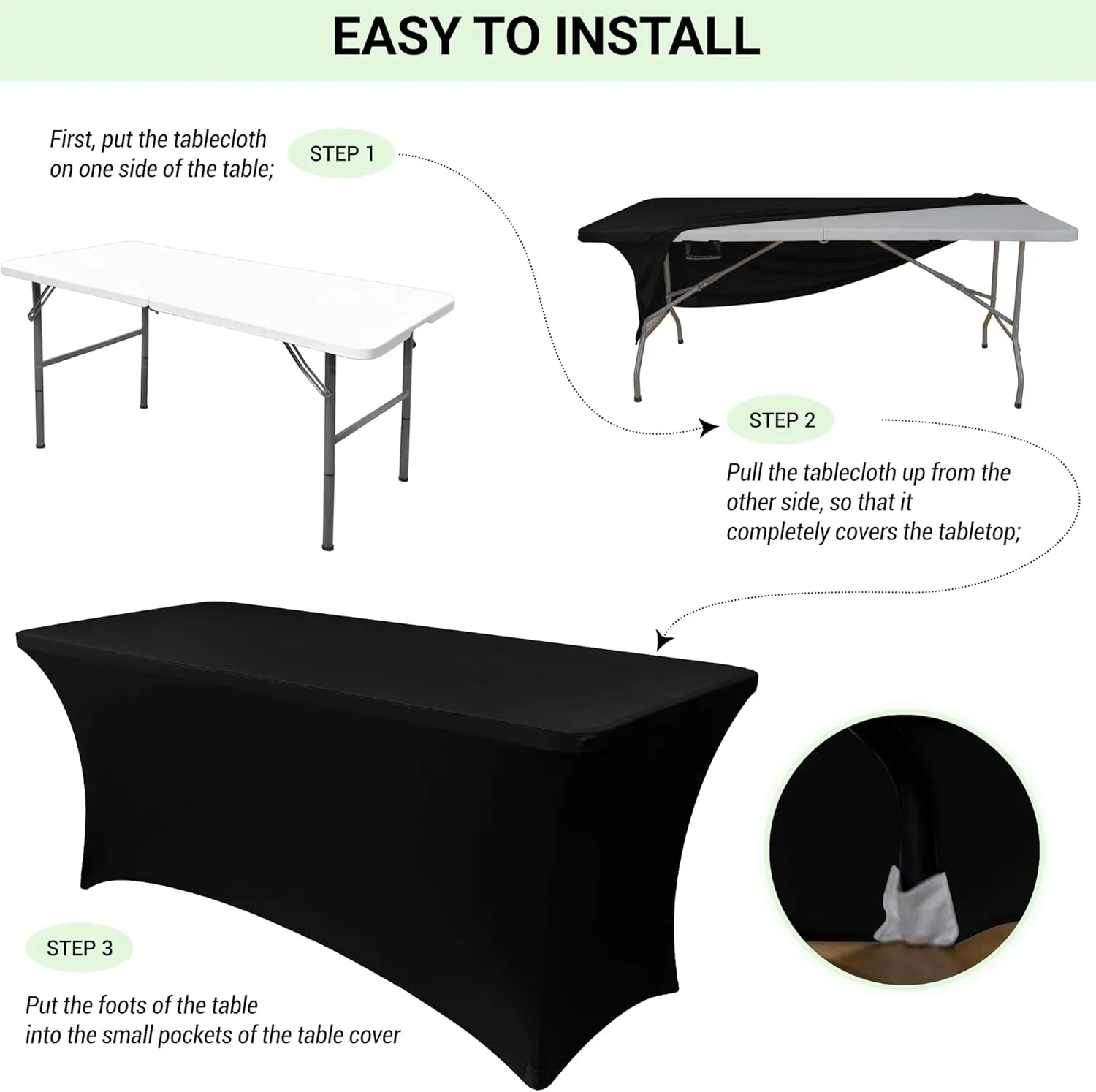 Obstal 6 Pack Stretch Spandex Table Covers for 8 Foot Tables - 8 FT Universal Rectangular Fitted Tablecloth Protector for Wedding, Banquet, Party (White, 96 Length x 30 Width x 30 Height Inches)