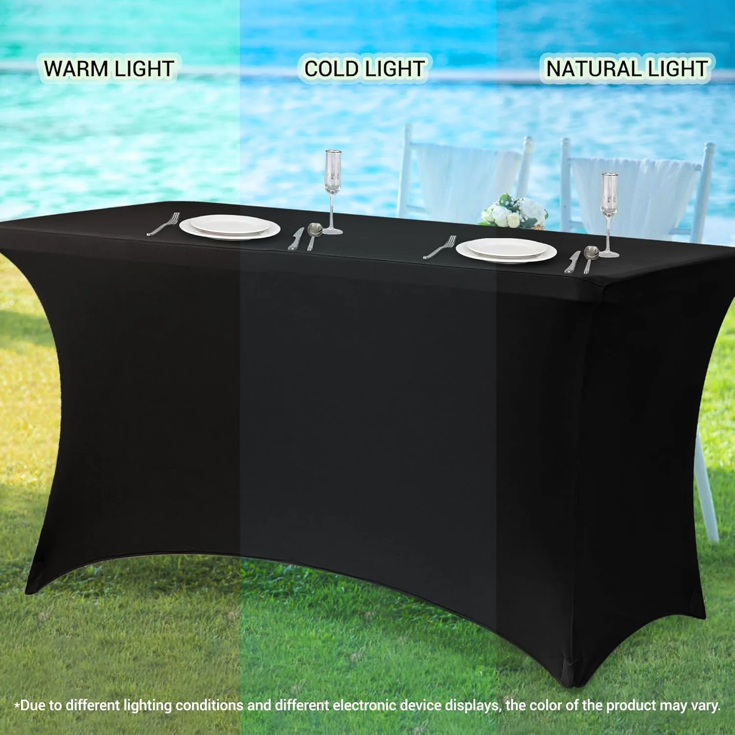 Obstal 6 Pack Stretch Spandex Table Covers for 8 Foot Tables - 8 FT Universal Rectangular Fitted Tablecloth Protector for Wedding, Banquet, Party (White, 96 Length x 30 Width x 30 Height Inches)
