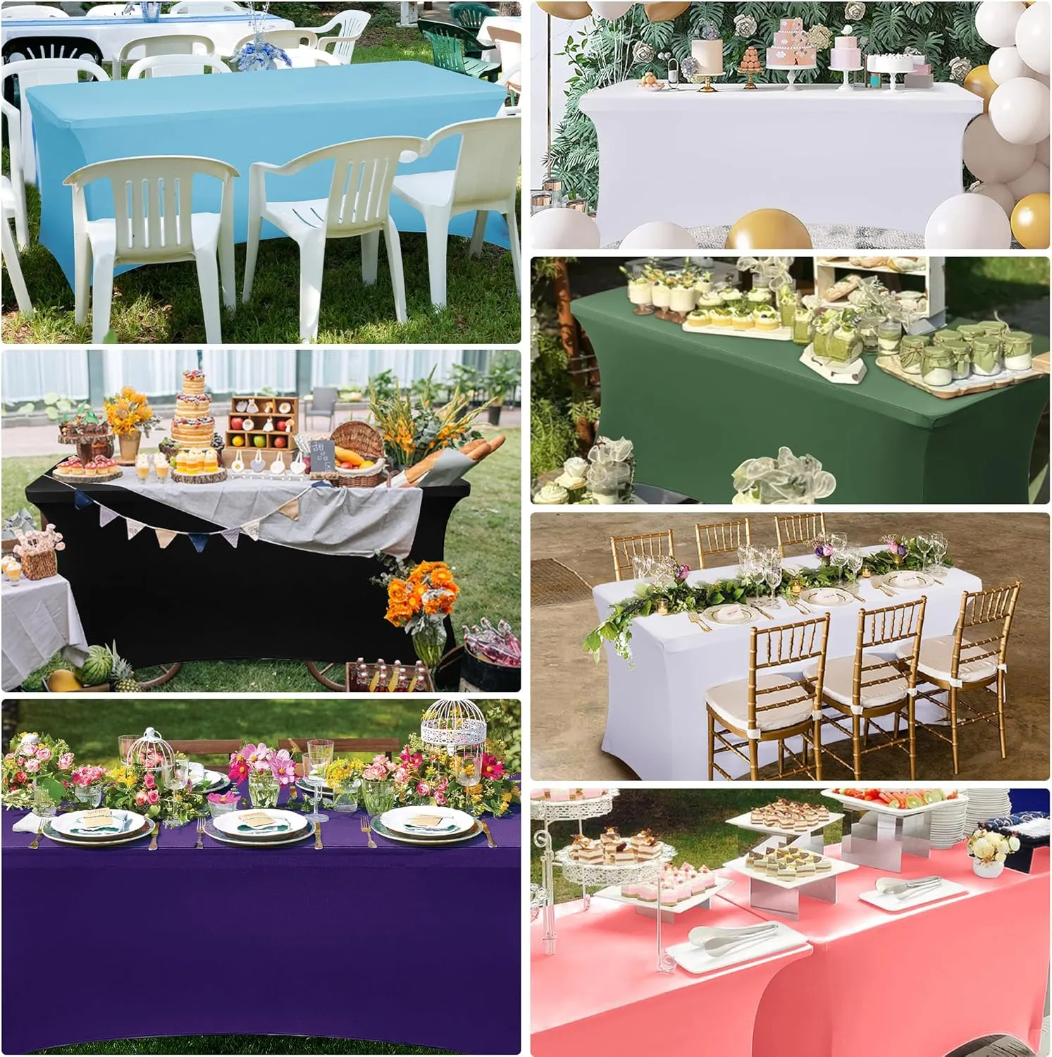 Obstal 6 Pack Stretch Spandex Table Covers for 8 Foot Tables - 8 FT Universal Rectangular Fitted Tablecloth Protector for Wedding, Banquet, Party (White, 96 Length x 30 Width x 30 Height Inches)