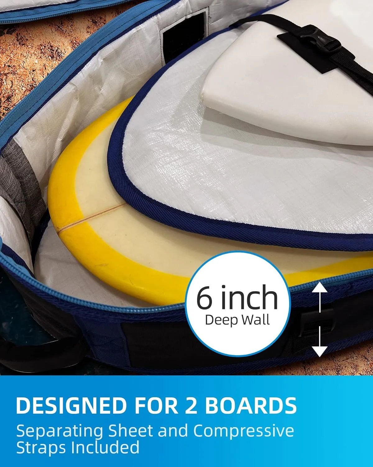OCEANBROAD Surfboard Longboard Travel Bag Double for 2 Boards 6'0, 6'6, 7'0, 7'6, 8'0, 8'6, 9'0, 9'6, 10'0