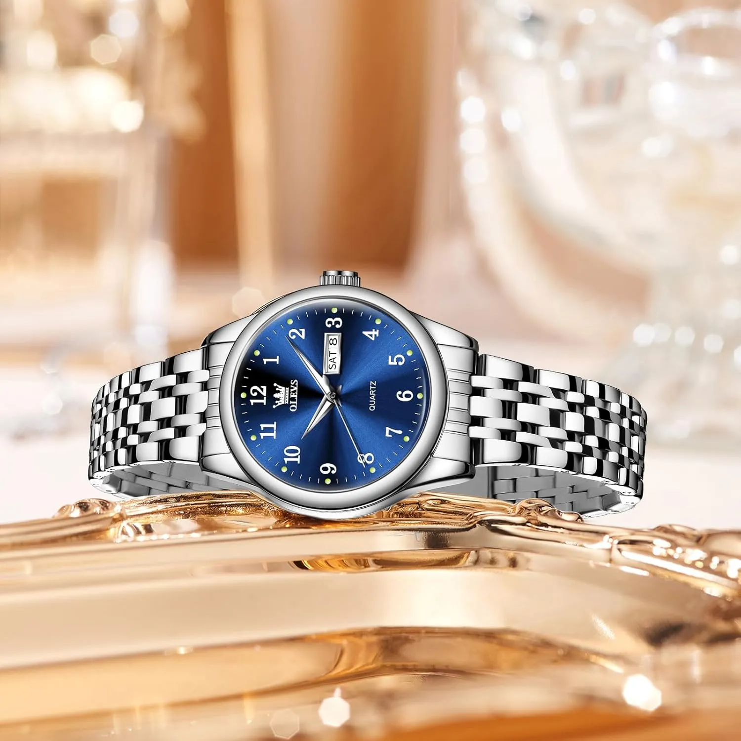OLEVS Luxury Ladies Watches,Women's Watch with Day and Date,Female Watch for Small Wrist,Gold Stainless Steel Watches for Women,Easy Read Ladies Wrist Watches Waterproof（Adjustable Strap
