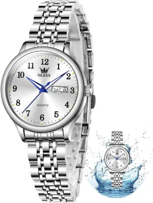 OLEVS Luxury Ladies Watches,Women's Watch with Day and Date,Female Watch for Small Wrist,Gold Stainless Steel Watches for Women,Easy Read Ladies Wrist Watches Waterproof（Adjustable Strap
