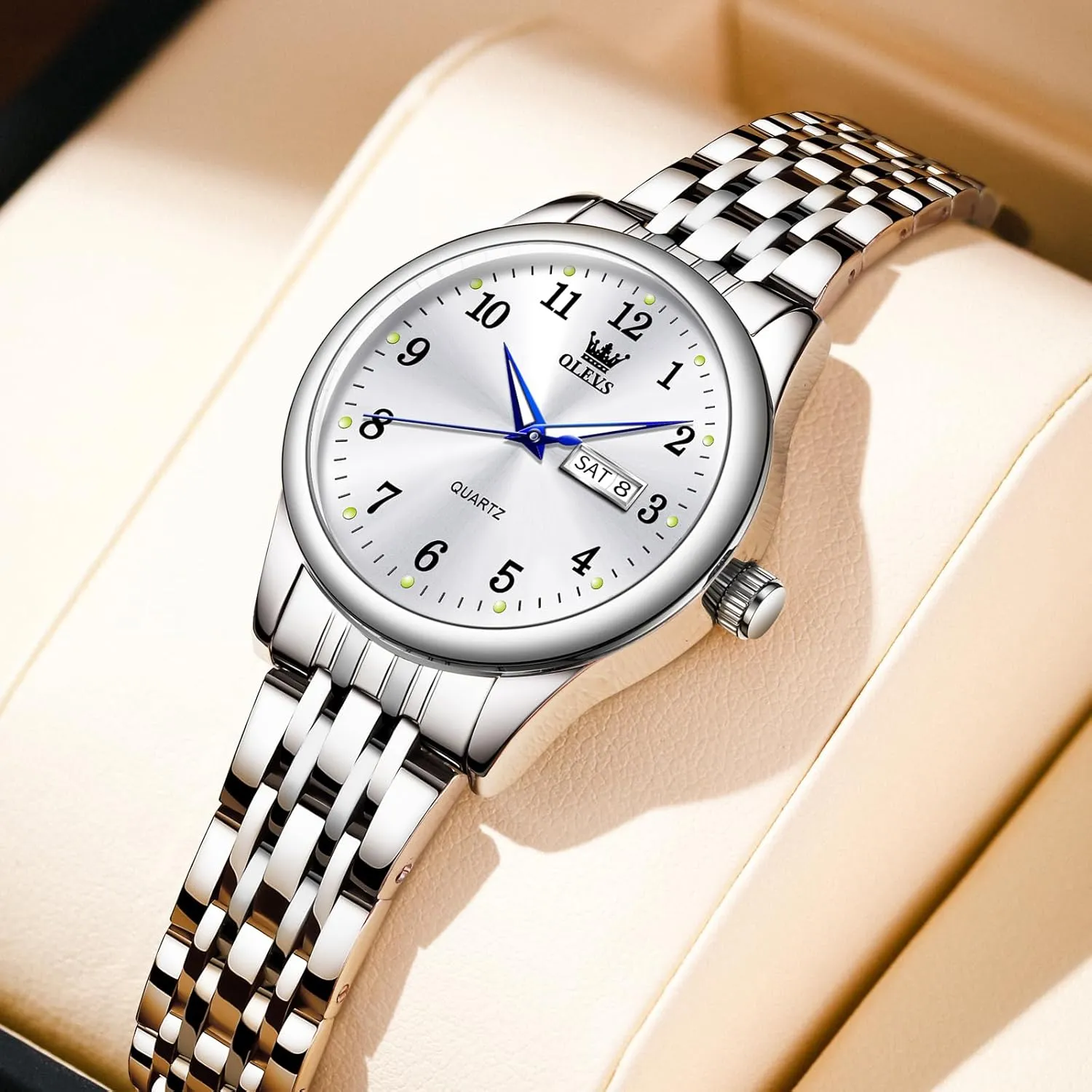 OLEVS Luxury Ladies Watches,Women's Watch with Day and Date,Female Watch for Small Wrist,Gold Stainless Steel Watches for Women,Easy Read Ladies Wrist Watches Waterproof（Adjustable Strap