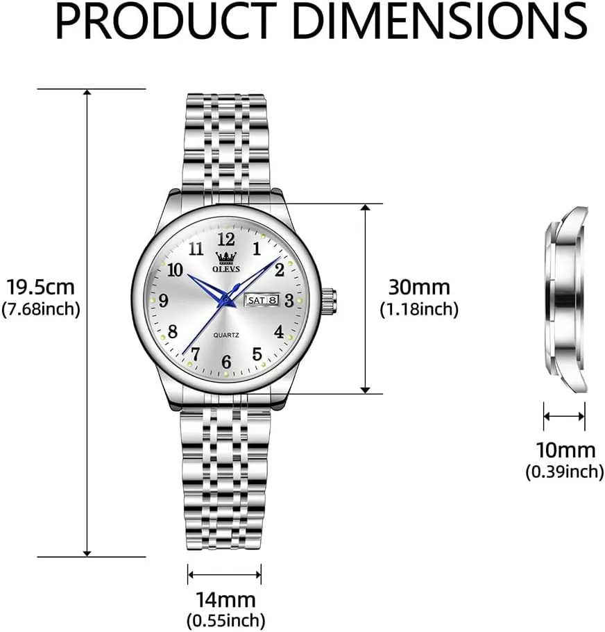 OLEVS Luxury Ladies Watches,Women's Watch with Day and Date,Female Watch for Small Wrist,Gold Stainless Steel Watches for Women,Easy Read Ladies Wrist Watches Waterproof（Adjustable Strap
