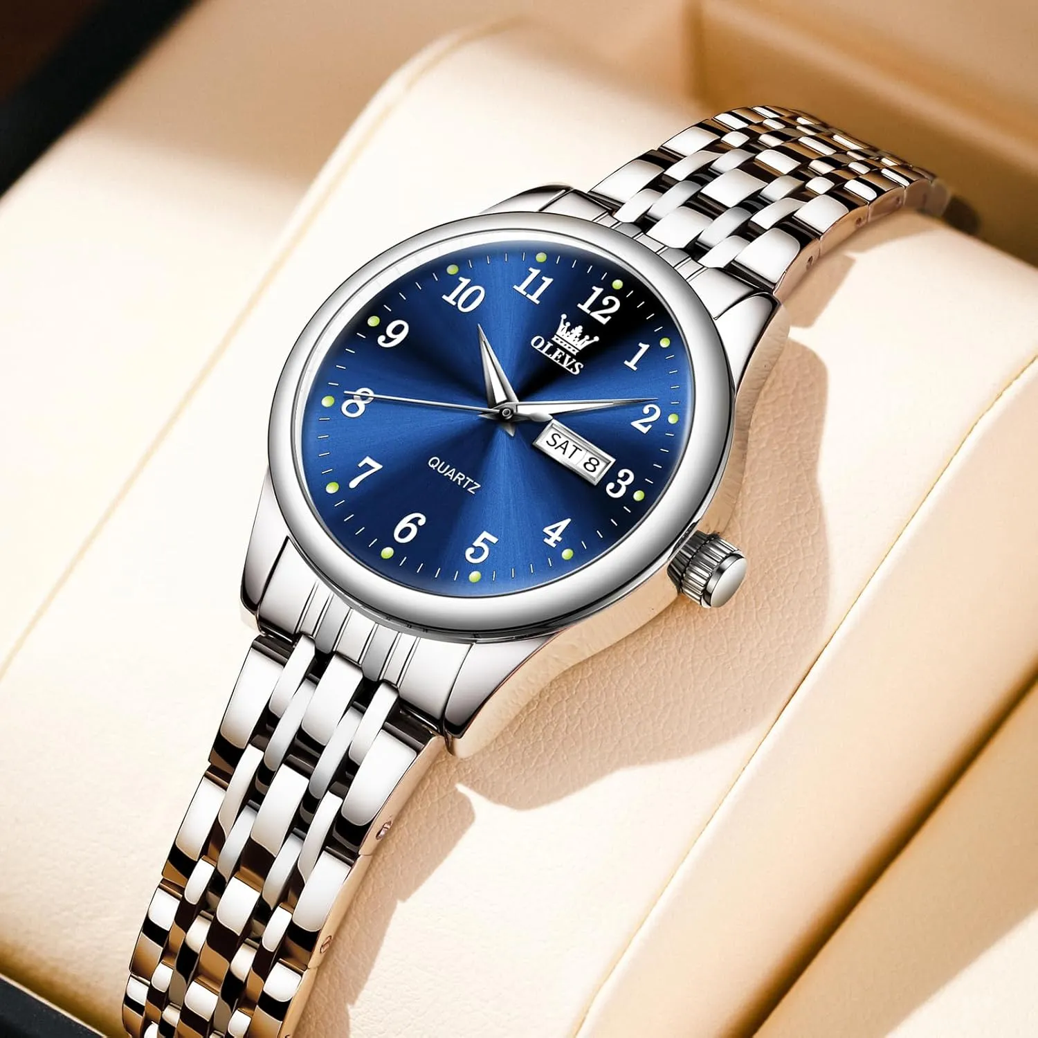 OLEVS Luxury Ladies Watches,Women's Watch with Day and Date,Female Watch for Small Wrist,Gold Stainless Steel Watches for Women,Easy Read Ladies Wrist Watches Waterproof（Adjustable Strap