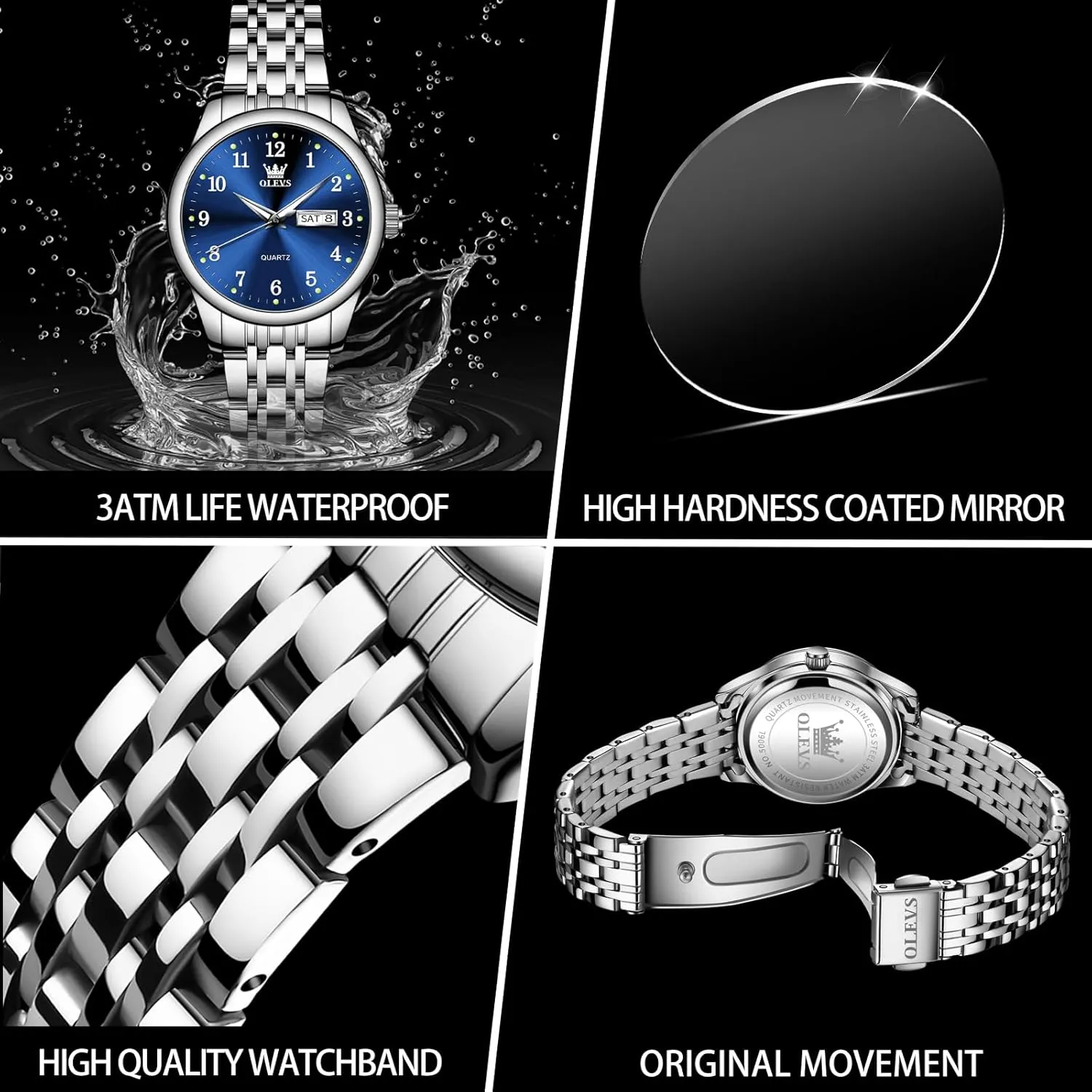 OLEVS Luxury Ladies Watches,Women's Watch with Day and Date,Female Watch for Small Wrist,Gold Stainless Steel Watches for Women,Easy Read Ladies Wrist Watches Waterproof（Adjustable Strap