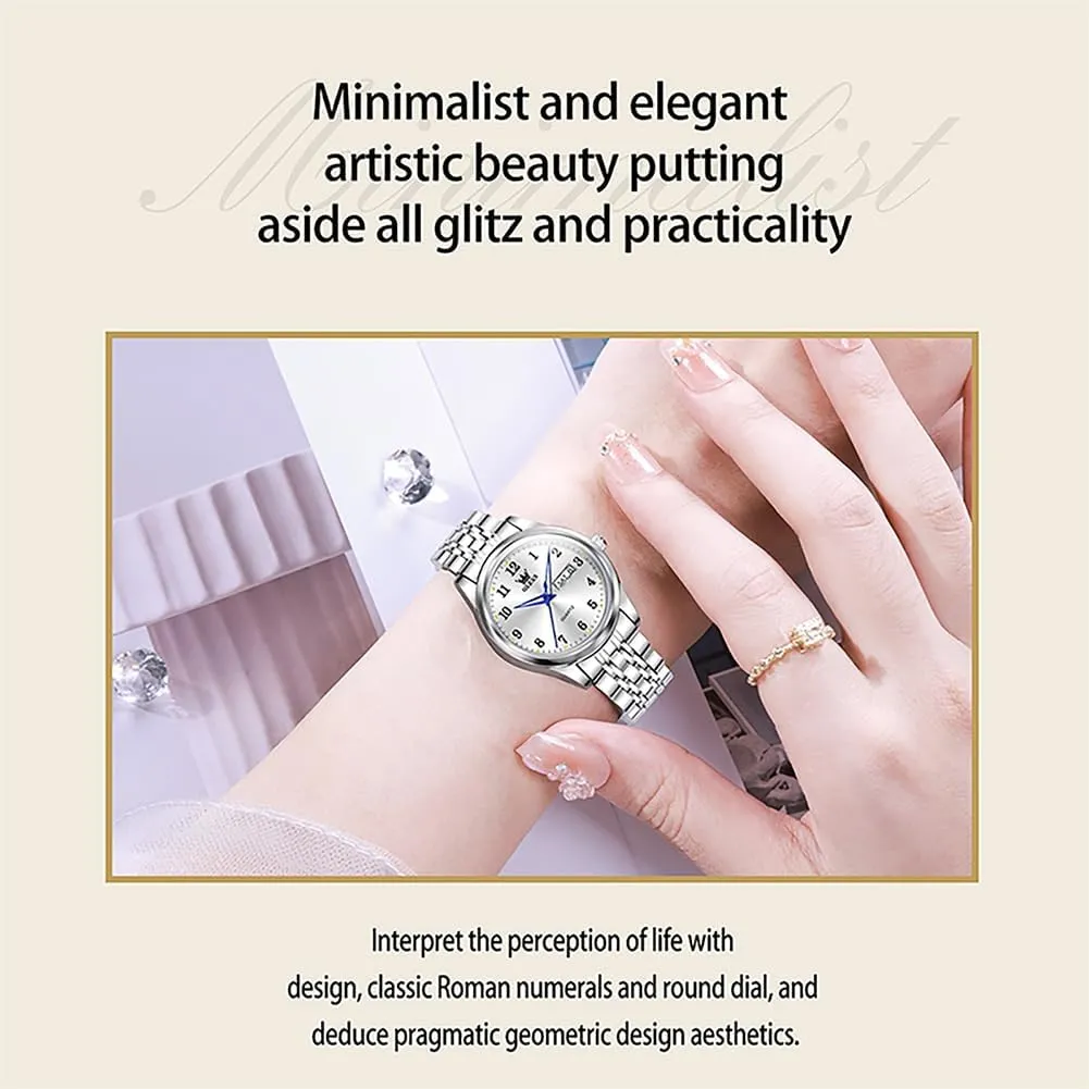 OLEVS Luxury Ladies Watches,Women's Watch with Day and Date,Female Watch for Small Wrist,Gold Stainless Steel Watches for Women,Easy Read Ladies Wrist Watches Waterproof（Adjustable Strap