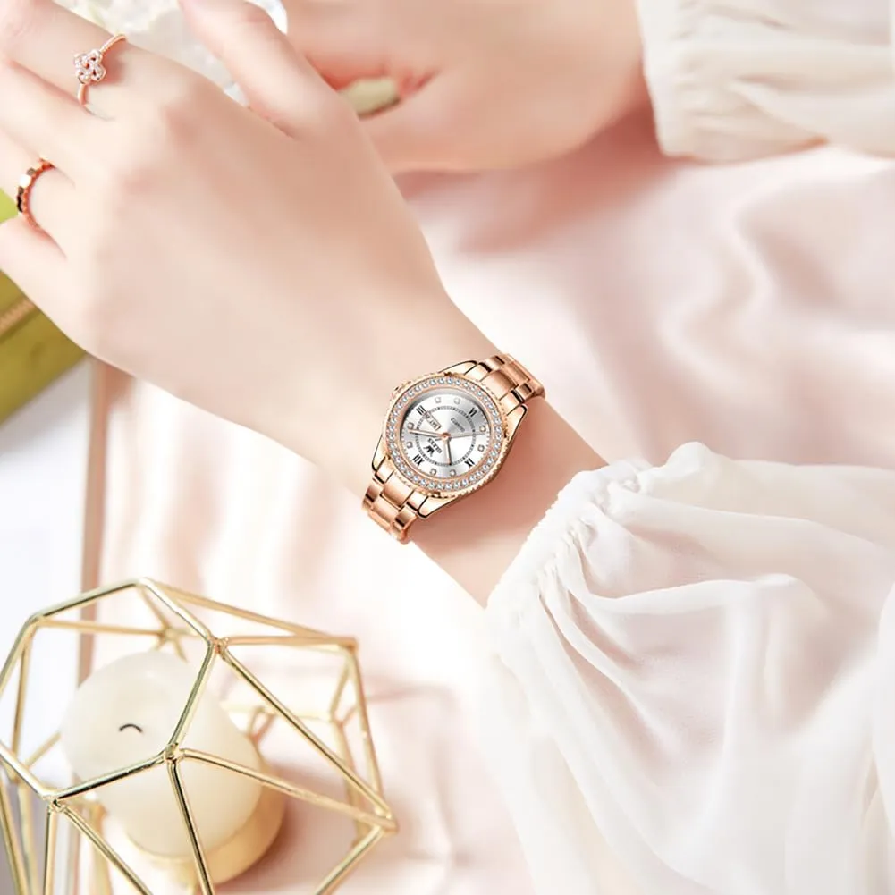 OLEVS Watches for Women Diamond with Date Luxury Leather Female Waterproof Women Wrist Watch Analog Dress Stainless Steel Ladies Watch Luminous Calendar Women Watch Green/Silver/Red Dial