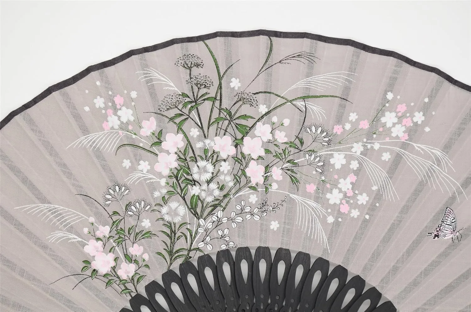 OMyTea® "Grassflowers 8.27"(21cm) Hand Held Folding Fans - With a Fabric Sleeve for Protection for Gifts - Chinese/Japanese Vintage Retro Style (Gray)