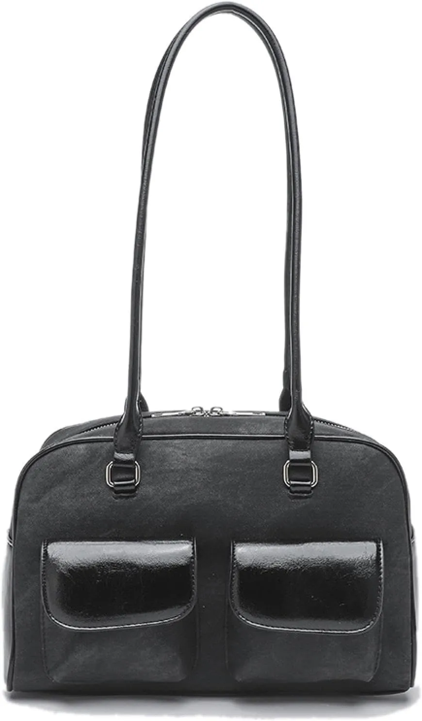 One Shoulder Armpit Wrapped in Oiled Wax Leather Bag, Double Pocket Casual Handbag