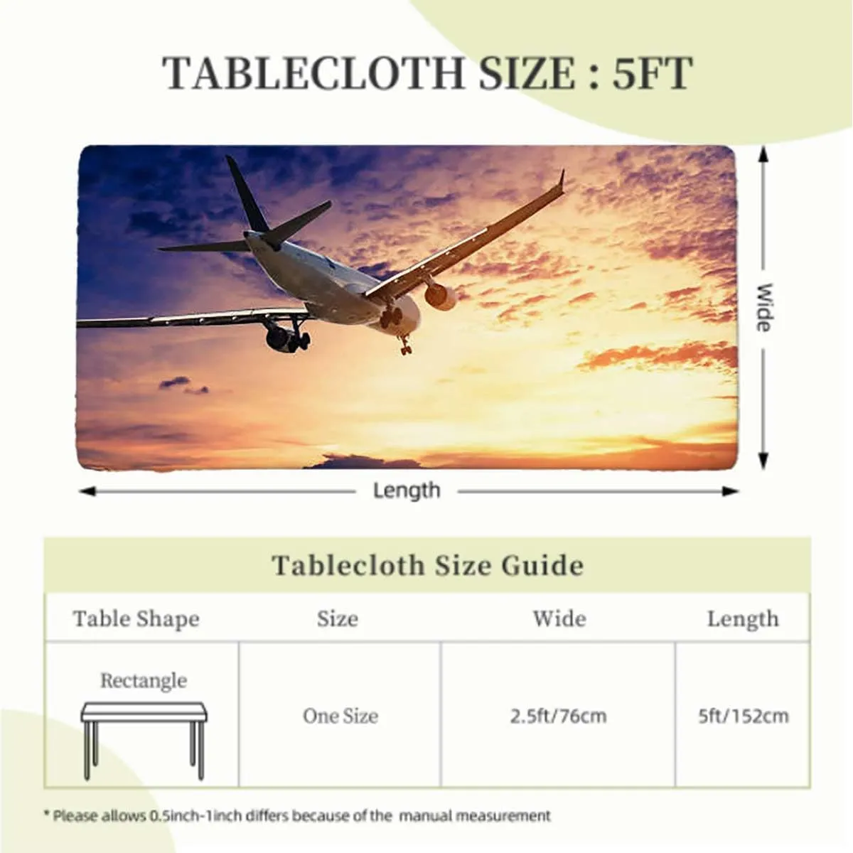 OOzie Golden Tablecloth Elastic Edge Fitted Airplane Jet Planes Aviation Sunset Elastic Fitted Tablecloth Waterproof Wipeable Aerial Scenery Fits up 5 Foot Tables