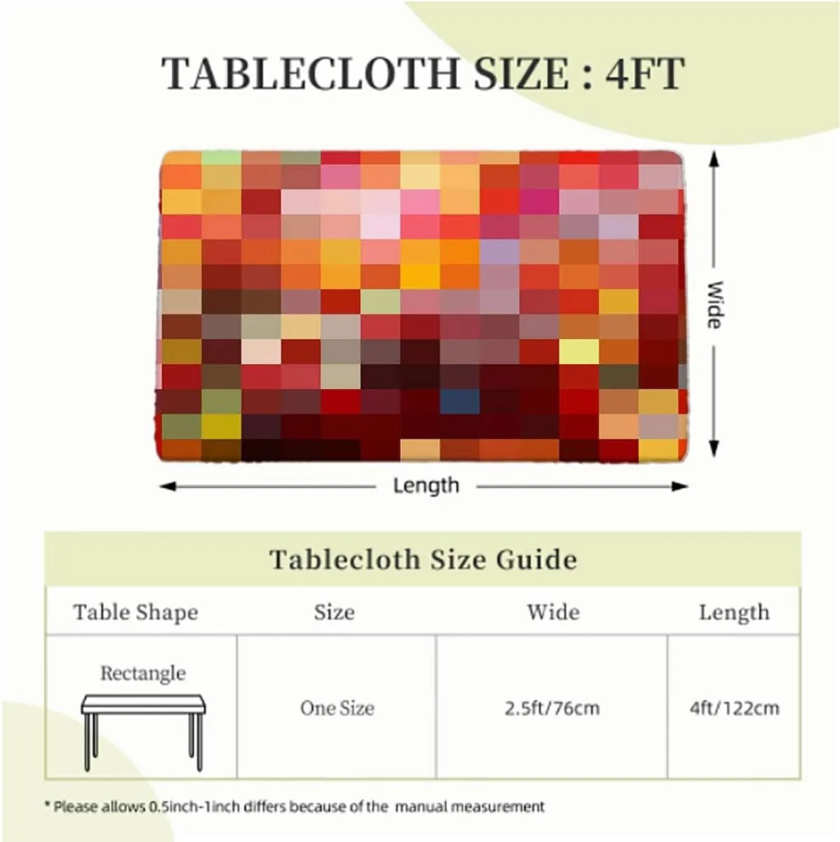 OOzie Multicolor Elastic Fitted Picnic Table Cover Colorful Mosaic Pattern Squares Water Resistant, Windproof Table Protector for Dining Room Table Abstract Fits up 4 Foot Tables