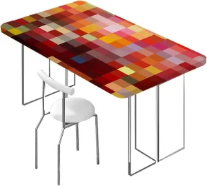 OOzie Multicolor Elastic Fitted Picnic Table Cover Colorful Mosaic Pattern Squares Water Resistant, Windproof Table Protector for Dining Room Table Abstract Fits up 4 Foot Tables