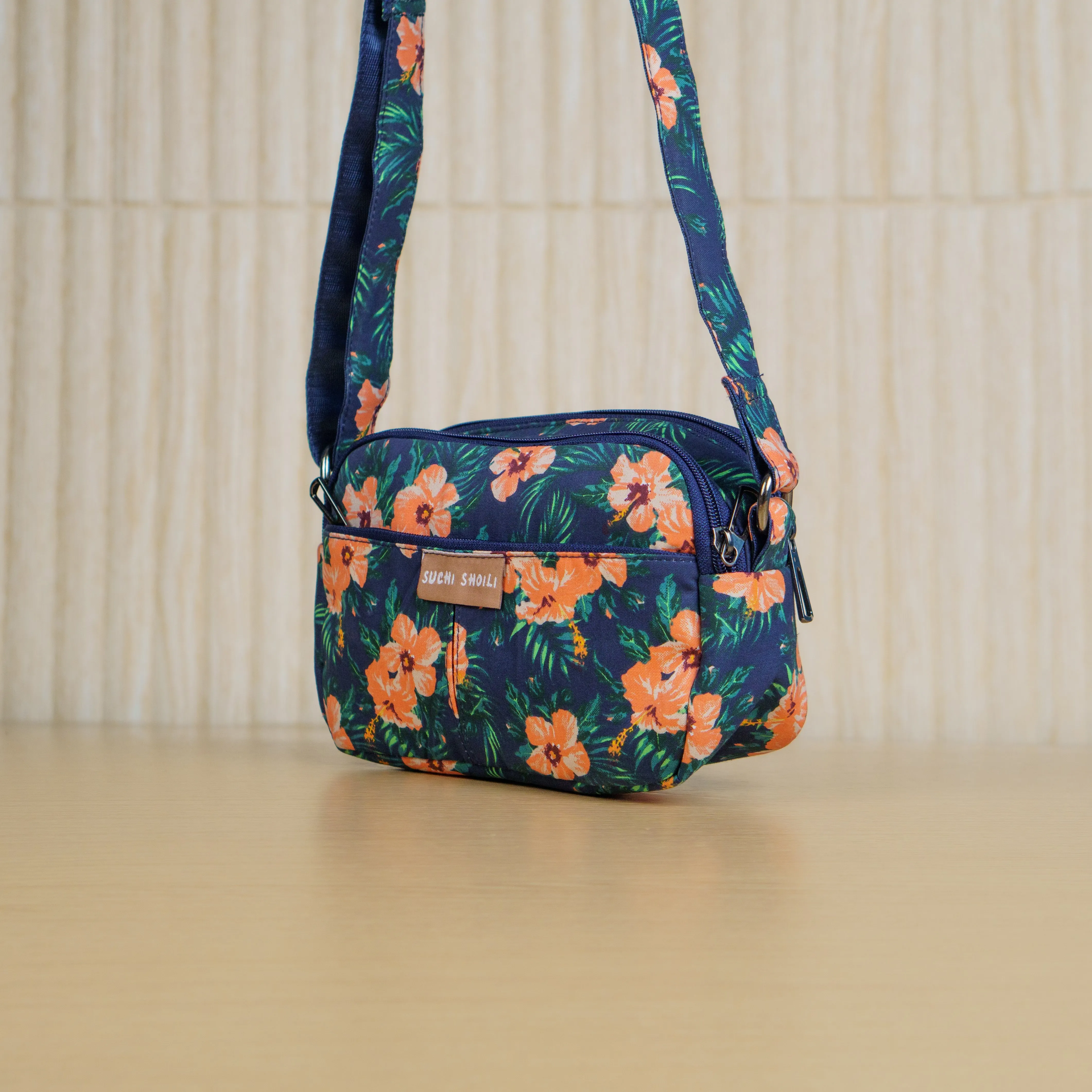 Orange Hibiscus Rupa Double Chamber Crossbody Bag