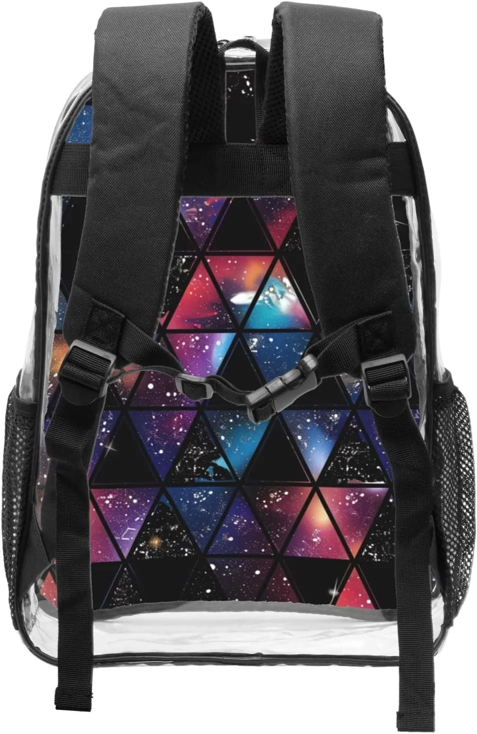 OSAM SPACE Triangles Galaxy Clear Backpack for Stadium Events Heavy Duty PVC Transparent Backpack See Through Bag Large Capacity Clear Backpacks for Women Men (16Inch)