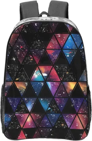 OSAM SPACE Triangles Galaxy Clear Backpack for Stadium Events Heavy Duty PVC Transparent Backpack See Through Bag Large Capacity Clear Backpacks for Women Men (16Inch)
