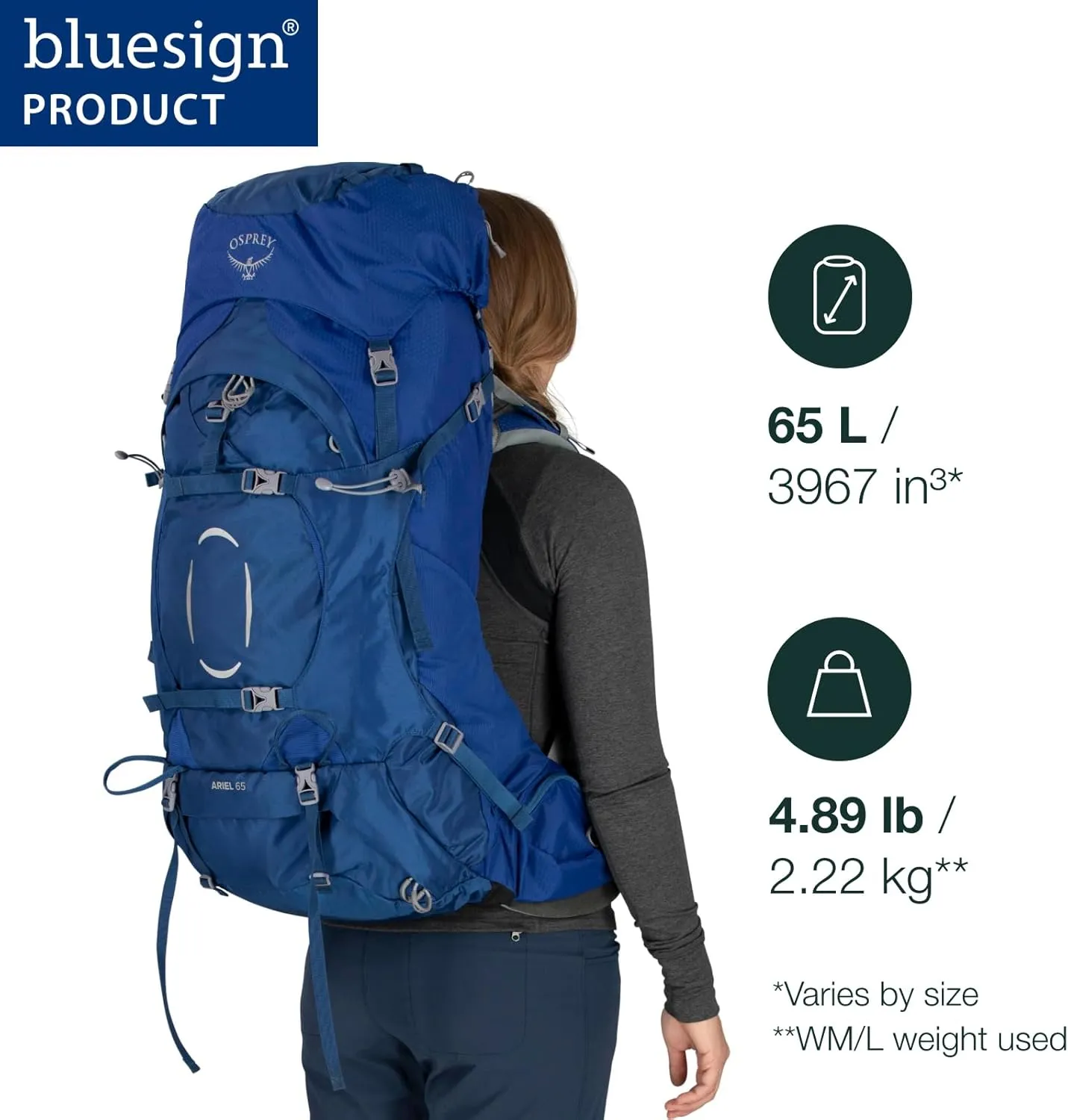 Osprey Ariel 65L Women's Backpacking Backpack, Koseret Green, WXS/S
