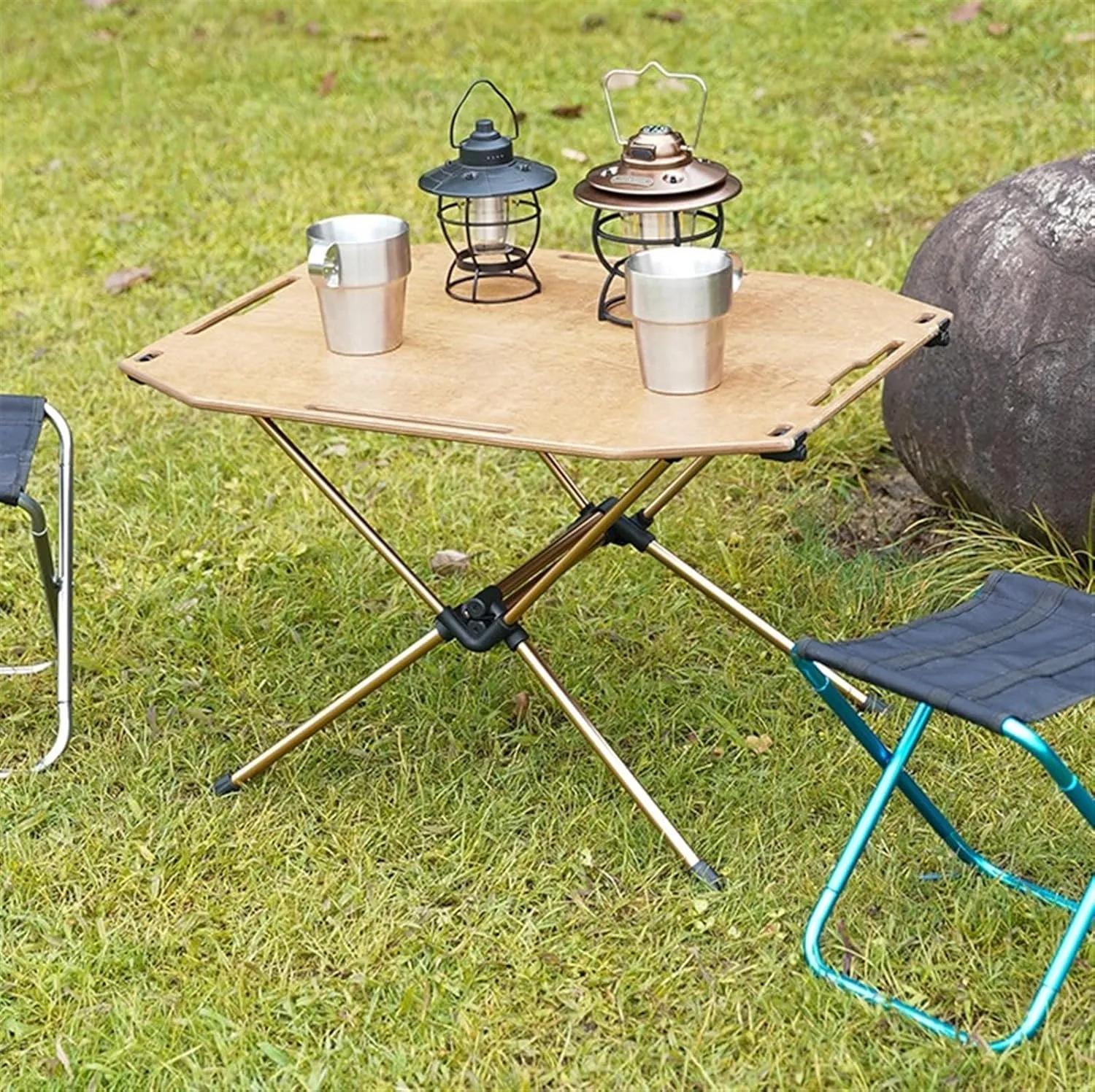 Outdoor Camping Table Folding Table Wood and Aluminum Alloy Table Portable Lightweight for Outdoor Camping Furniture