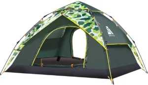 Outdoor Camping Tent,Hydraulic Double-Layer Double Door 3-4 Automatic Tent,Wind and Rainproof Travel Essential,Army Green