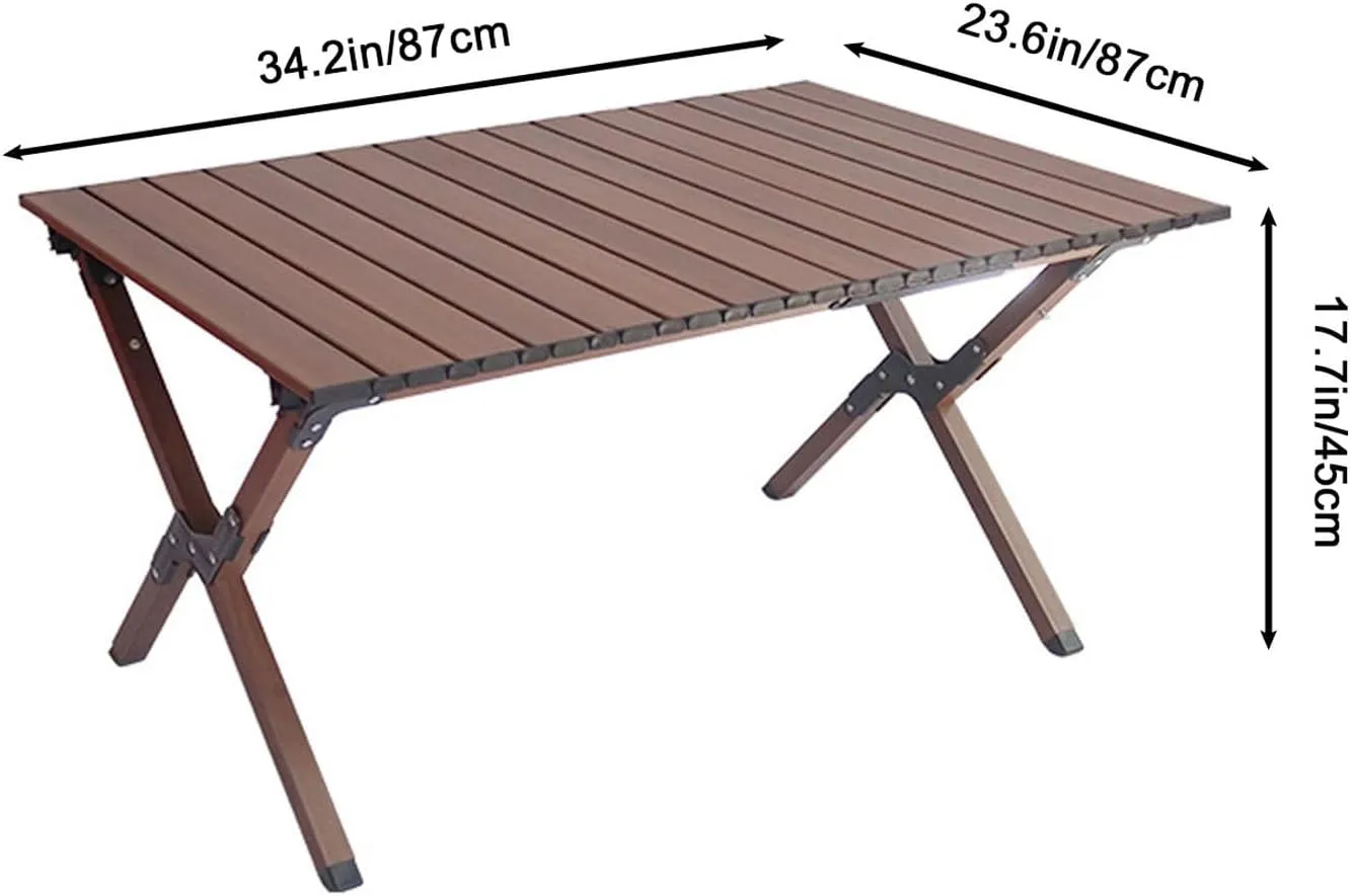 Outdoor Dining Table Camping, Outdoor Picnic Folding Table Wood Grain Tabletop, Portable Lightweight Aluminum Tabletop, Suitable For Dining, Picnic, Outdoor, Beach, Hiking, Fishing(Black walnut,34.2*2