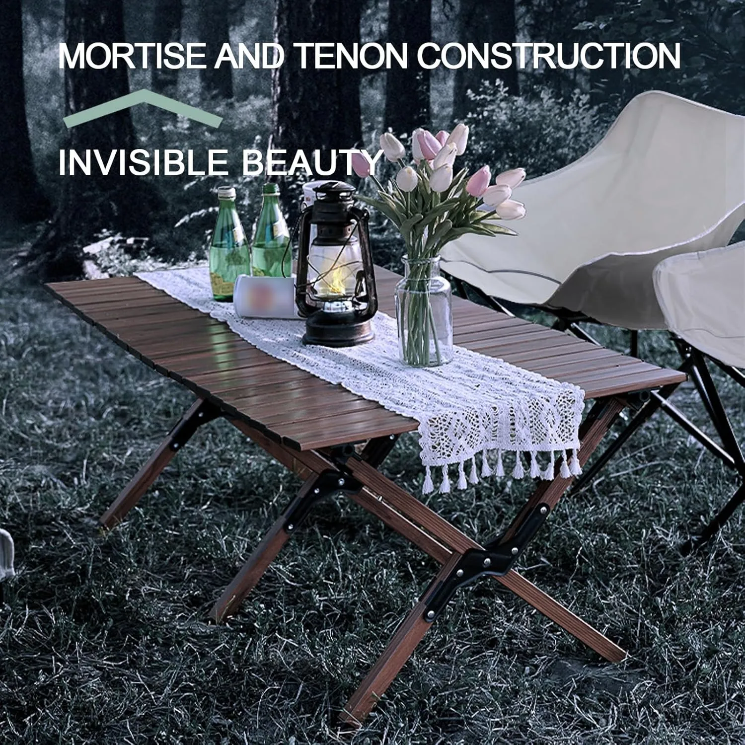 Outdoor Dining Table Camping, Outdoor Picnic Folding Table Wood Grain Tabletop, Portable Lightweight Aluminum Tabletop, Suitable For Dining, Picnic, Outdoor, Beach, Hiking, Fishing(Black walnut,34.2*2